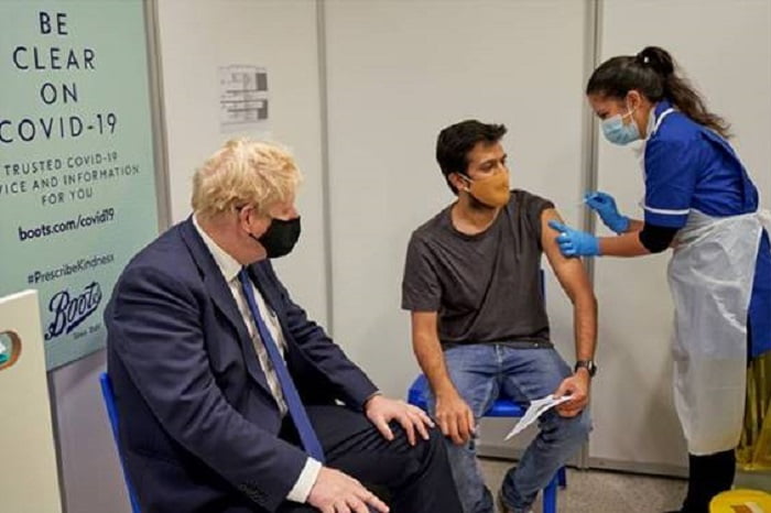 Boris Johnson visits Boots Covid-19 vaccination hub in Uxbridge