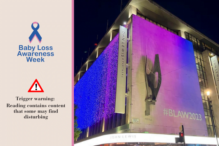 John Lewis Oxford Street turns pink and blue in support of Baby Loss Awareness Week 2023